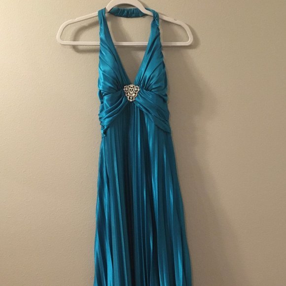 Turquoise Halter Neck Gown - Picture 1 of 7